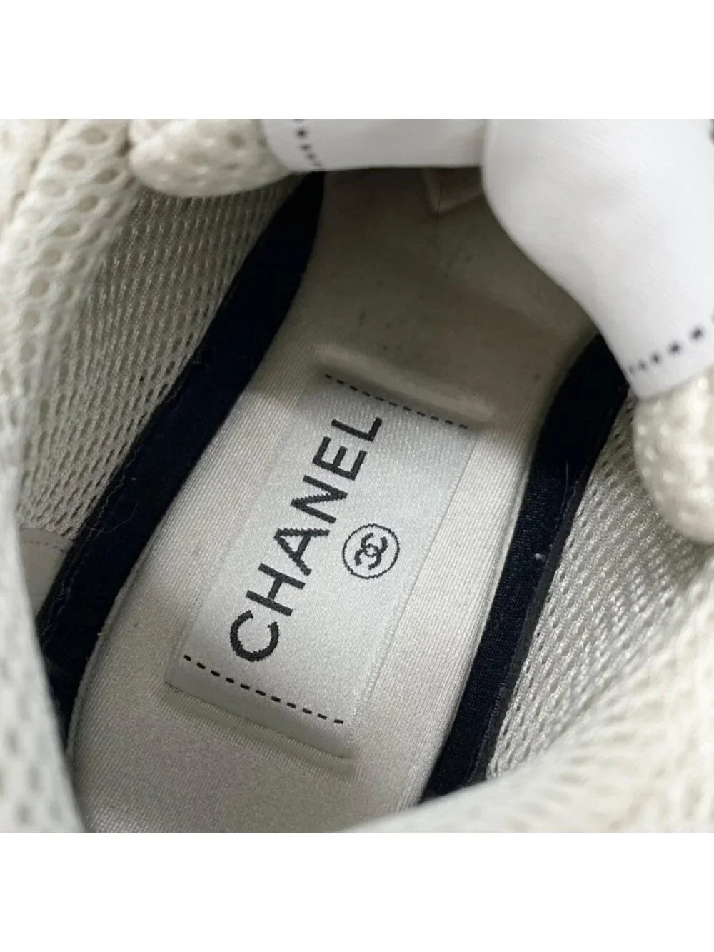 Chanel CC Logo Mesh Leather Sneakers Beige
